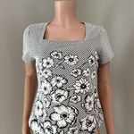 Maeve  Anthropologie Floral Embroidered Blouse Shirt White Black Knitted Trim #29 Photo 3