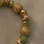 7” To 9” Stretch Bracelet Green & Gold Beads Beaded Boho Bohemian Photo 2