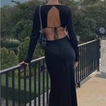 Bec & Bridge NEW  Ren Long Sleeve Midi Dress in Black Size 6 Open Back Satin Photo 1