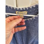 Democracy  Blue Heathered Short Sleeve Top Crochet Trim Tie Front Women Size S Photo 4