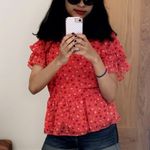 Madewell  Red Tiered-Sleeve Peplum Top Photo 11