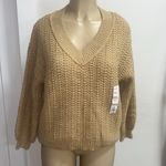 SO NWT  Cable Knit V-Neck Pullover Plush Sweater Camel Tan Sz S Photo 4