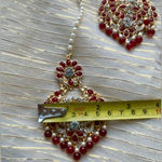 3 piece set earrings and tikka costume jewelry Pakistani Indian Bollywood Style Red Photo 4