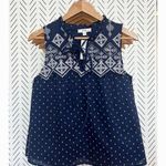 NIB MINE navy and white swiss dot embroidered tank top 100% cotton ruffle neck S Photo 0