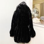 Fabulous Furs Black Hooded Sheared Faux Fur Beaver Anorak Winter Coat Size Small Photo 9