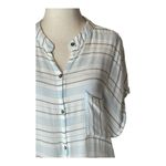 Olivaceous  Blue White and‎ Gray Striped Tie Front Button Down Blouse M Photo 3