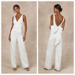 Lulus  Angelic Aesthetic Ivory Satin Bow Back Sleeveless
Jumpsuit Photo 1