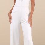 Lulus Rare Allure White 3D Floral Applique Strapless Wide-Leg Jumpsuit Photo 0