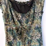 Y2K Babydoll Paisley Top Office Siren Green Blue Adjustable Sheer Sleeve Medium Black Photo 3