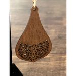 Handmade Long Wooden Dangle Earrings Gold Photo 2