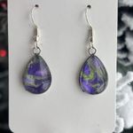 Handmade Purple Acrylic Pour Marble Teardrop Dangle Earrings Hypoallergenic Gift Silver Photo 2
