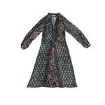 Summum Midi Dress with Ikat print Long Sleeve Flowy Boho Cinched Tie Waist S Black Photo 2