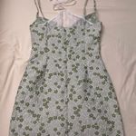 Green Floral Jacquard Halter Dress with Lace Hem Size L Photo 2