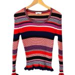 Hugo Boss  Ruffled Hem Sleeve Stripe Knit Stretchy Sweater size medium Red Blue Photo 1