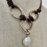 Silpada Sterling Silver & Leather Coin Pearl Necklace Photo 2