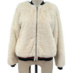 Lavender Brown  Cream Ivory Faux Fur Bomber Jacket Green‎ Red Trim Size XS Photo 0