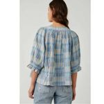 Free People  Oversized Bohemian Gauze Lucy Swing Top in Blue Plaid Size Large Photo 3