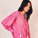 Love Shack Fancy Hot Pink Prairie Cotton Peasant Blouse Floral Print Cottagecore S Photo 0