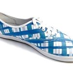 City Sneaks Sky Blue White Plaid Canvas Sneakers Size 9 Photo 0