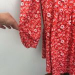 ASOS Red Ditsy Floral Boho Smock Long Sleeve Mini Shirt Dress Size 2 Feminine Photo 5