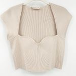 Jonathan Simkhai Womens Abia Compact Rib Sweetheart Neck Cropped Tee Top Size L Tan Size L Photo 1