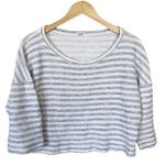 L'Agence Crop Knit Sweater Blue Stripe Silver Thread Half Sleeve Cotton Medium Photo 0