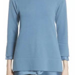 Lafayette 148 Blue Cashmere Satin Layered Sweater Size Small Photo 0