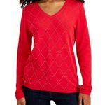 Tommy Hilfiger V-neck cherry red 100% cotton gold metal stud argyle long sleeve festive sweater Photo 0
