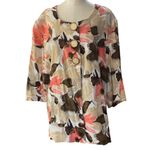 Maggie Barnes multicolor floral linen blend jacket 3/4 sleeves PLUS Size 1X Photo 1