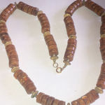 Vintage Bronze Shimmer & Gold Tone Round Disc Beaded Boho Retro Necklace Brown Photo 4