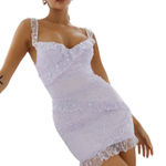 Hello Molly NWOT  Pastel Purple Bodycon Ruffle Mini Dress Polka Dot Mesh M Photo 0