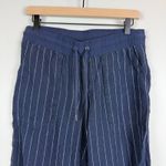 Athleta 100% Linen Pants Women 6 Navy Bali Stripe Wide Leg Drawstring Waist Crop Photo 2
