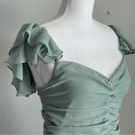 ZARA  | Green Ruched Ruffle Mini Dress Sz L Photo 4