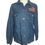 Denim & Co Womens Denim Jean Jacket Blue 100% Cotton USA Flag Embroidery Medium Photo 0