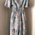 Blue and pink floral jumpsuit puff sleeve shirred Elastic Waist Photo 6