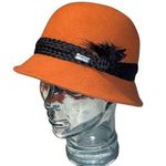 New Rust Betmar Tegan Wool Felt Cloche Hat Fedora Black Feathered Trim Accessory Orange Photo 0