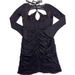 ASOS Dress Womens Size 8 Purple Peekaboo Ruched Mesh Mini Cutout Bodycon Gray Photo 3