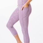 Zyia  Active Light Lilac Purple Floral Print Cropped Leggings Size 4 EUC Pockets Photo 0
