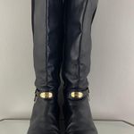 Michael Kors Black Leather Gold Hardware Buckle Arley Knee High Riding Boots Photo 10