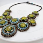 Vintage Beaded Bib Necklace 19" Rope Artisan Crochet Bohemian Statement Handmade Green Photo 5
