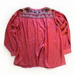 Womens Embroidered Top Blouse Boho Tunic Coral Pink Balloon Sleeve Size L XL Photo 2