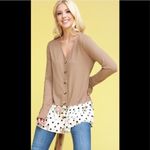 DOUBL JU Long Sleeve, Size XL, Super Soft Top, Button up Front Tan Photo 5