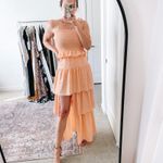 Amanda Uprichard  Coral Pink Tiered Ruffle Midi Dress Photo 12