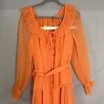 Vintage 1970s JB Boutique California Orange Pleated Dress Chiffon 3 Piece XS Photo 1