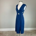 Aidan Mattox Cut Out Midi Sheath Cocktail Dress Blue Size 2 Sleeveless V-Neck Photo 1