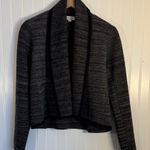 Loft  100% Merino Wool Charcoal Knit Black Trim Cropped Blazer Cardigan Small Photo 0