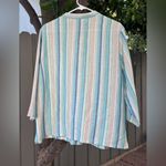 Vtg 90’s Crazy Horse by Liz Claiborne Linen Blend Striped Button Up Blouse Sz XL Blue Photo 2