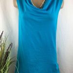 Magaschoni Blue Knit Sleeveless Drape Neck Top L Photo 1