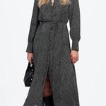 Madewell  Tie Waist Midi Dress Dot Black Long Sleeve A Line Godet Small NWT Photo 0