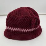 Hand Knit Adult Maroon Flower Accent Bucket Hat Photo 0